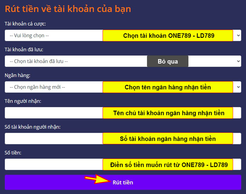 Rút tiền thắng từ tài khoản ONE789