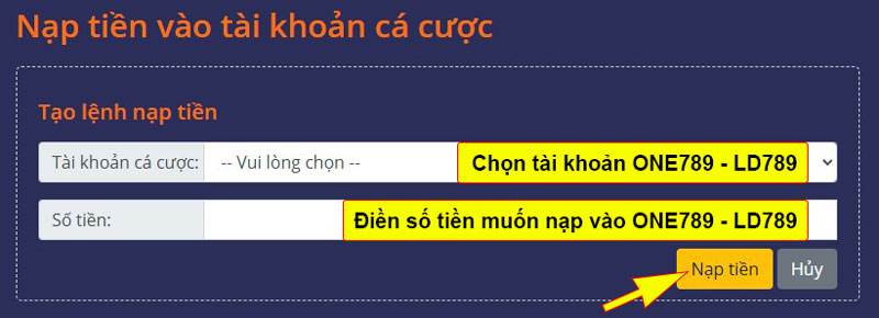 Tạo lệnh nạp tiền ONE789