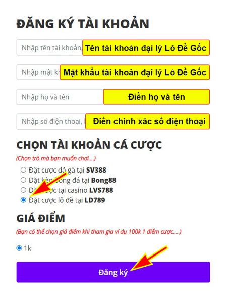 Tạo tài khoản đại lý Lô Đề Gốc